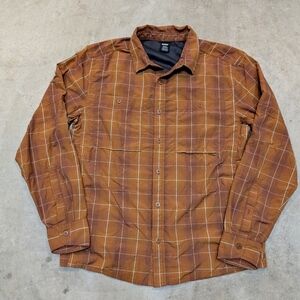 REI Co-Op Sahara Button Up Short Mens M Orange Brown Vented Outdoor